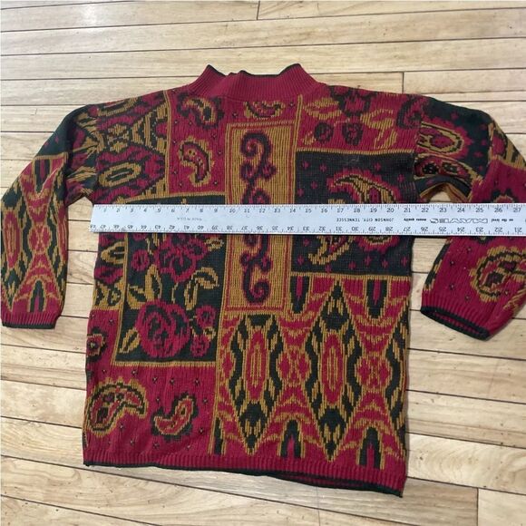 UNITED STATES SWEATERS Vintage Knit Womens M Red Paisley Patchwork Pullover USA - Picture 7 of 12